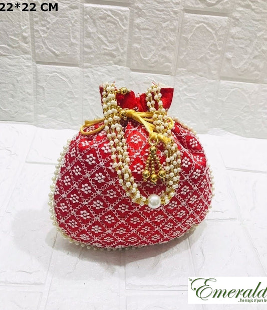 Crimson Threaded Elegance Potli Bag