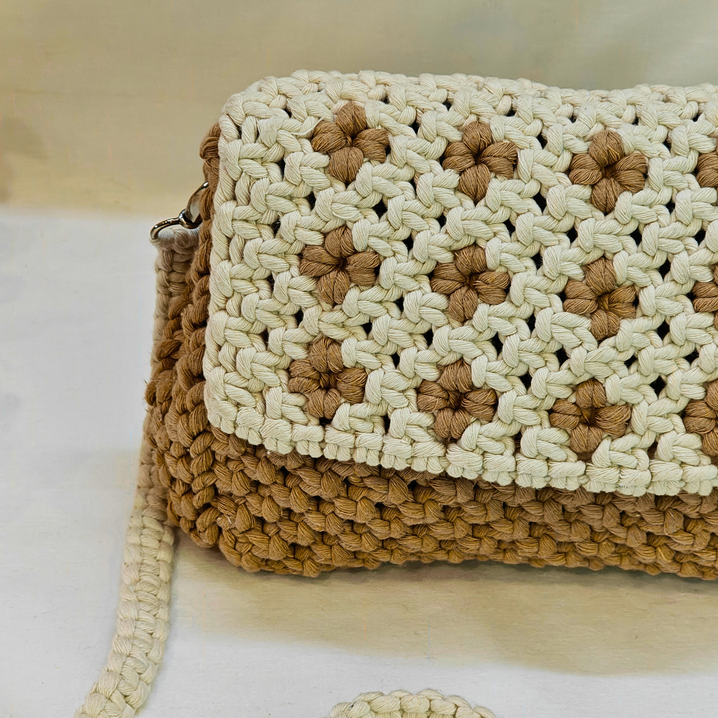 Beige Bloom Macrame Sling Bag