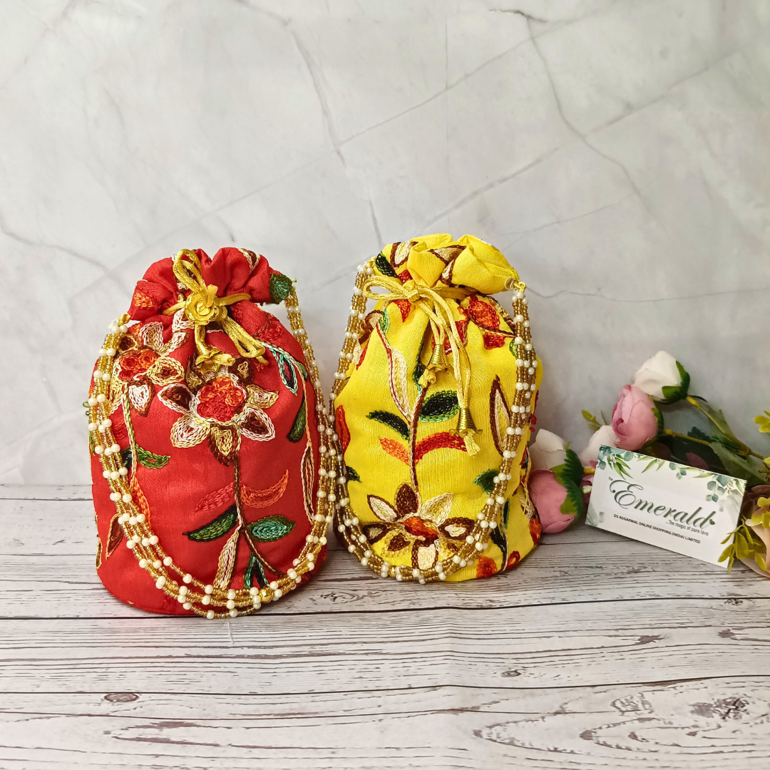 Floral Elegance Embroidered Potli Duo