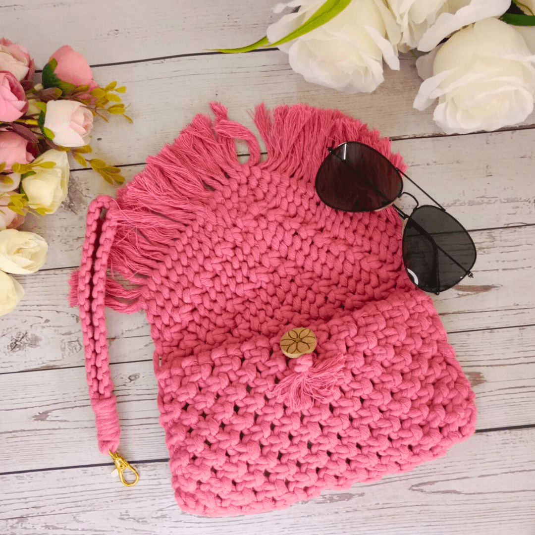 Pink Blossom Macramé Clutch