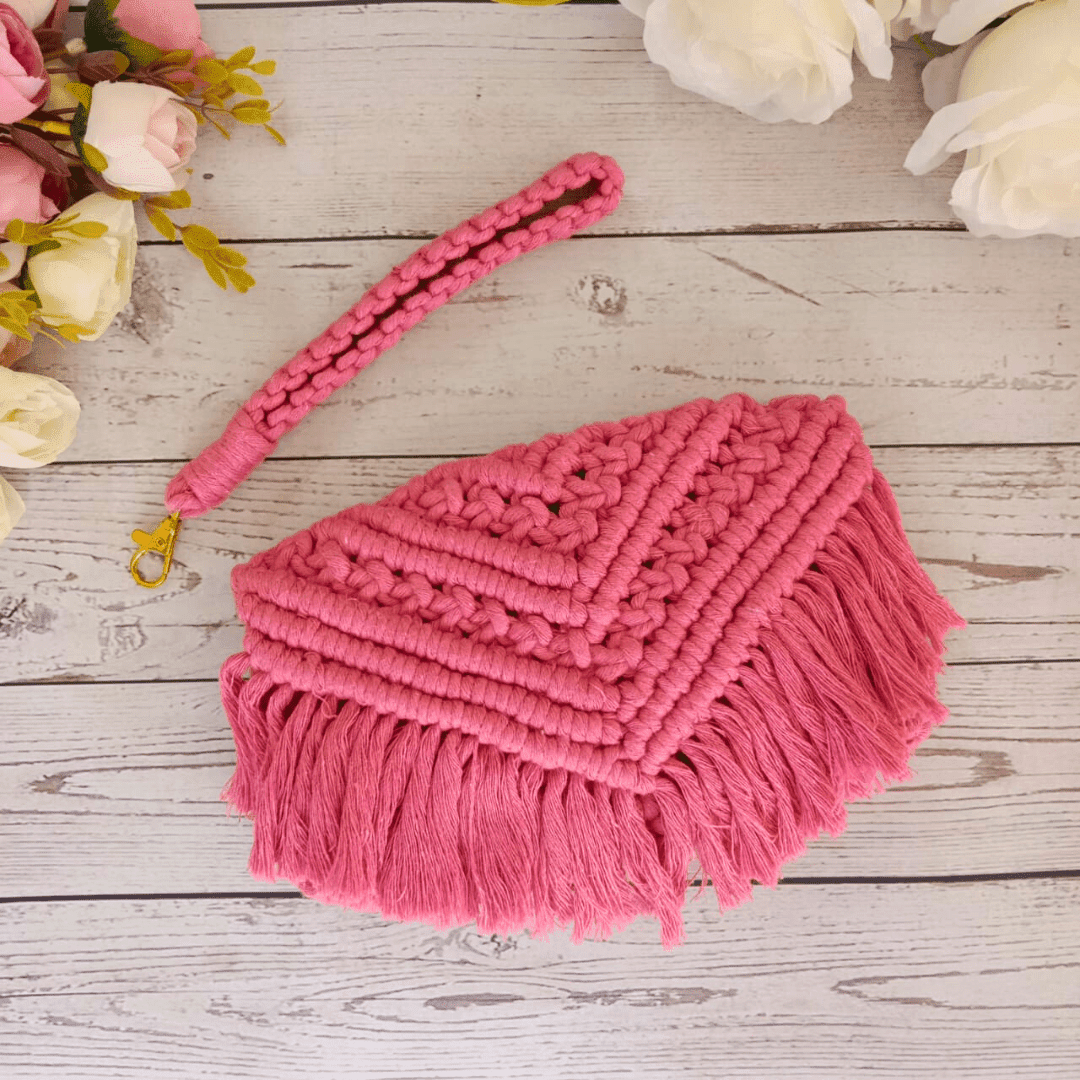 Pink Blossom Macramé Clutch