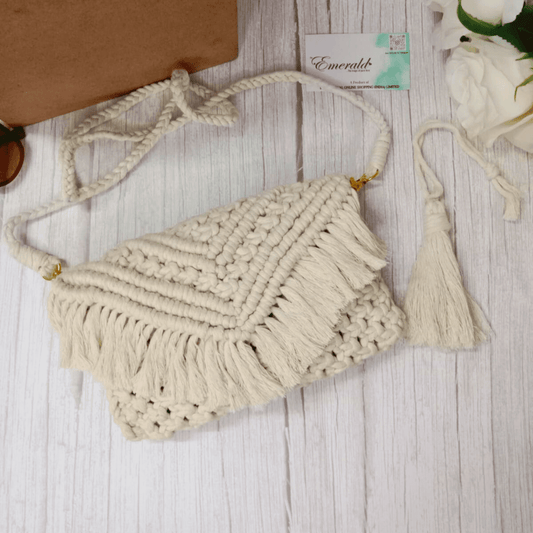 Whispering White Macramé Sling