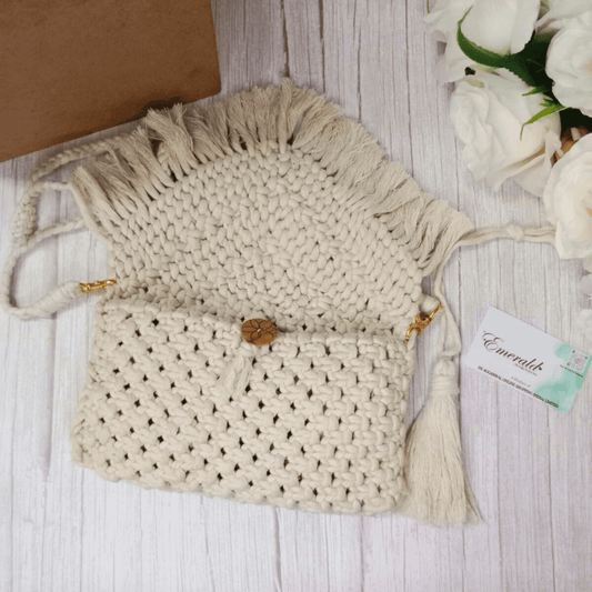 Whispering White Macramé Sling