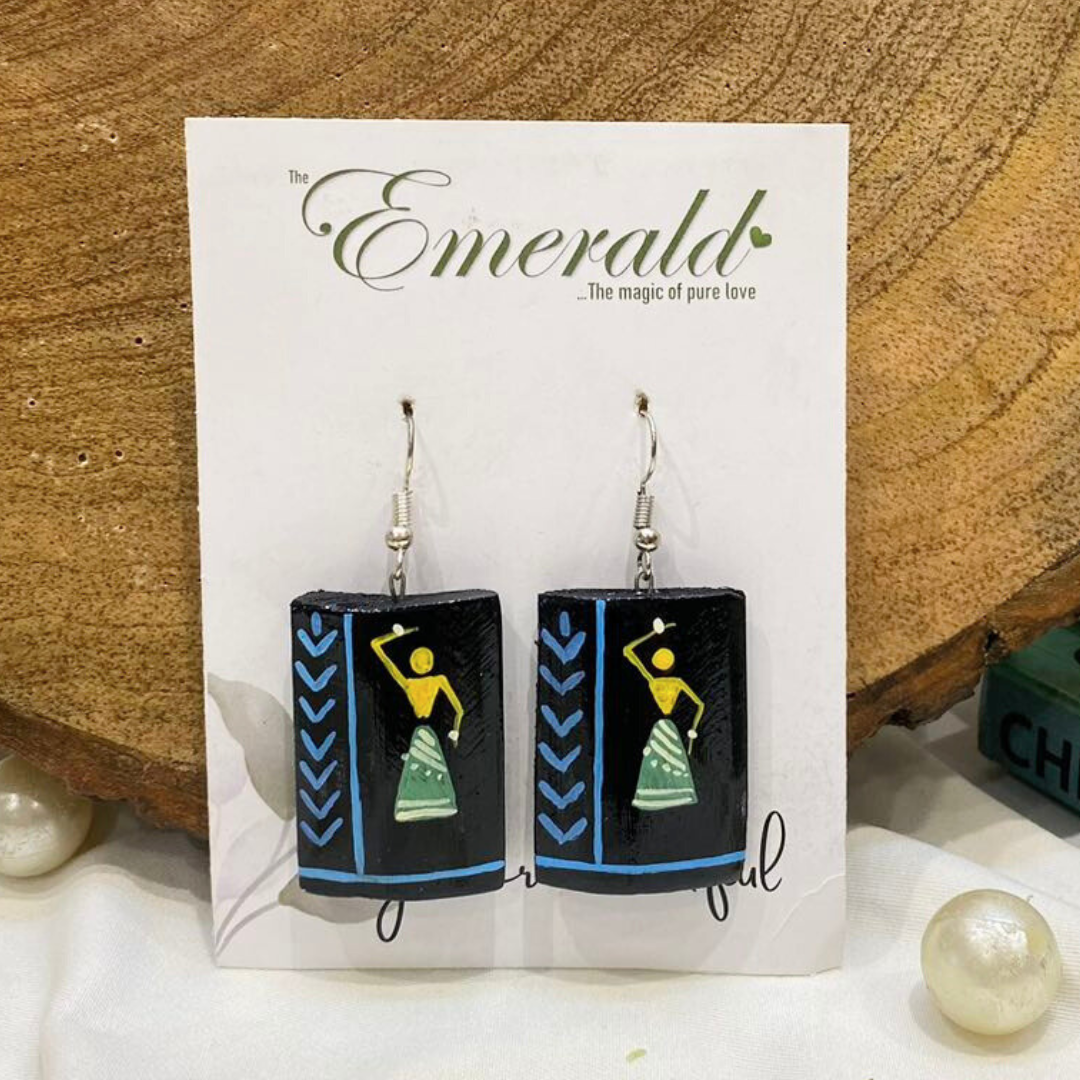 Blue Warli Charm Bamboo Handmade Earring