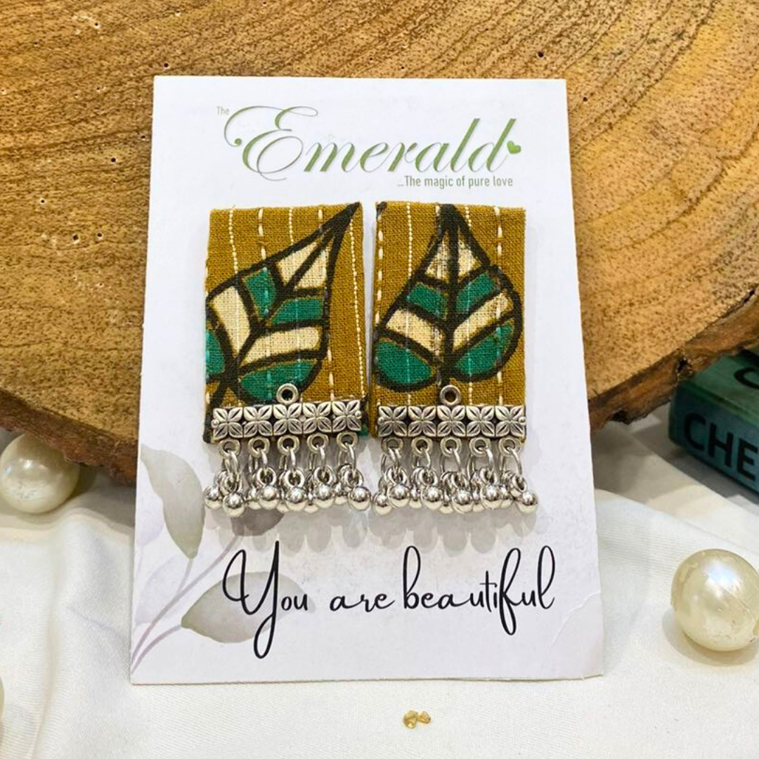 Eco Leaf Fabric Drops Handmade Earring