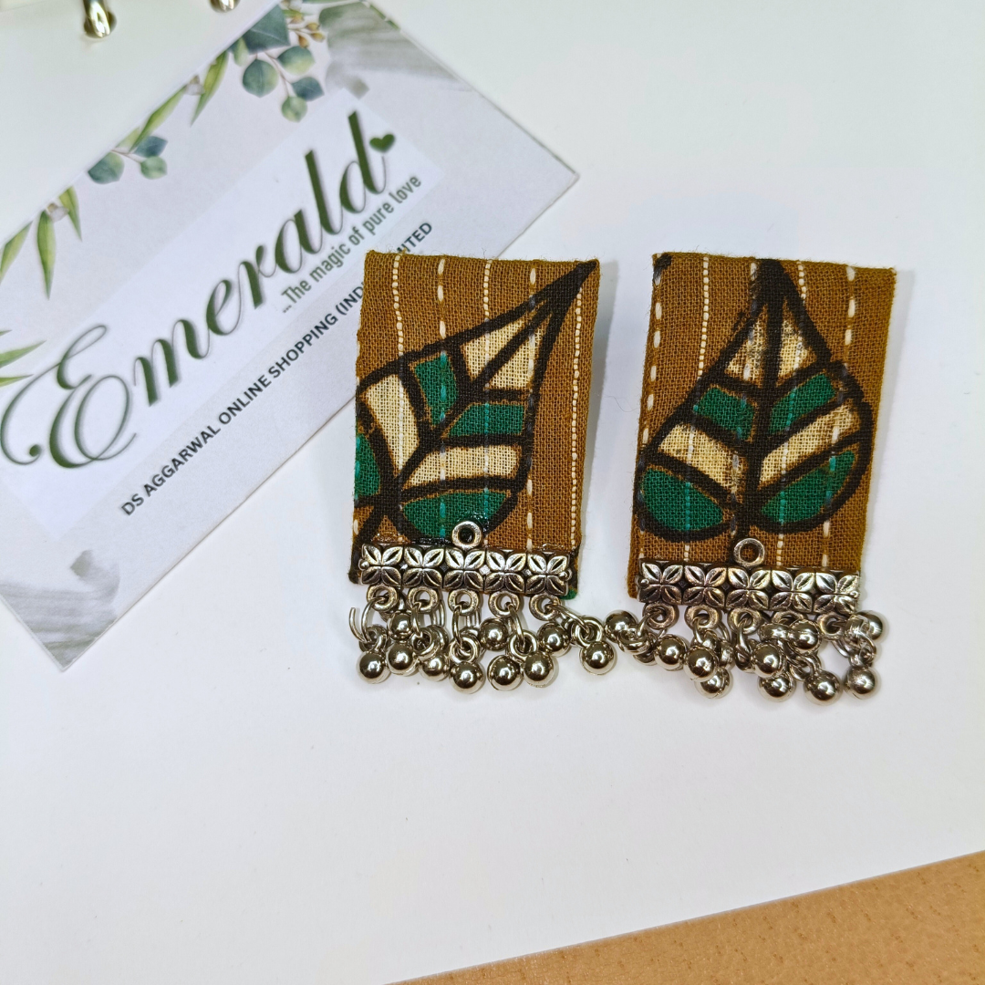 Eco Leaf Fabric Drops Handmade Earring