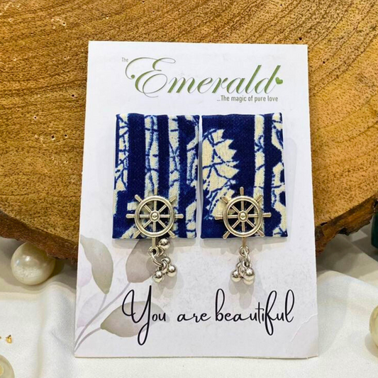 Blue White Fusion Fabric Handmade Earring