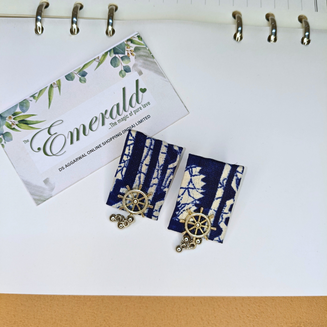 Blue White Fusion Fabric Handmade Earring