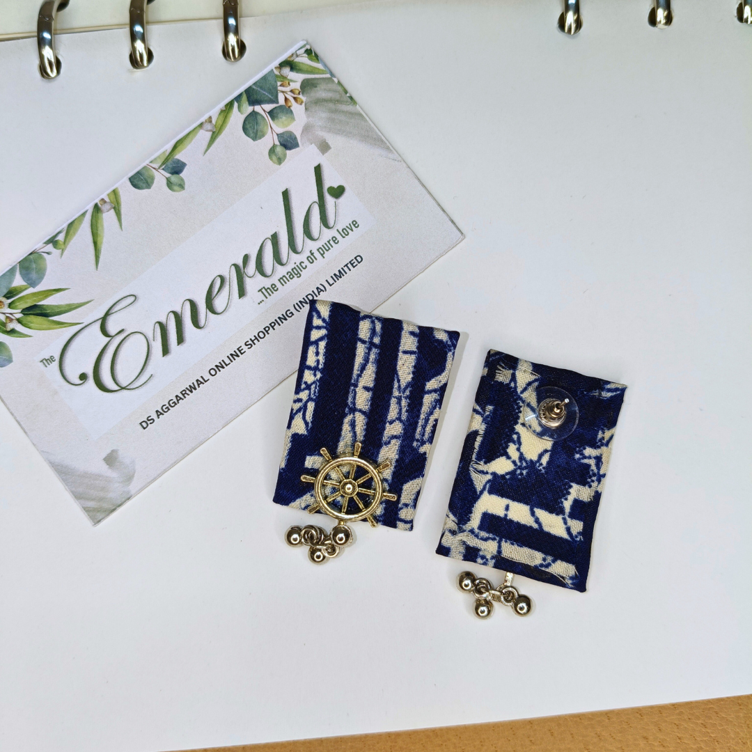 Blue White Fusion Fabric Handmade Earring