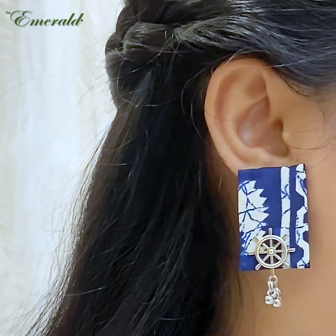 Blue White Fusion Fabric Handmade Earring