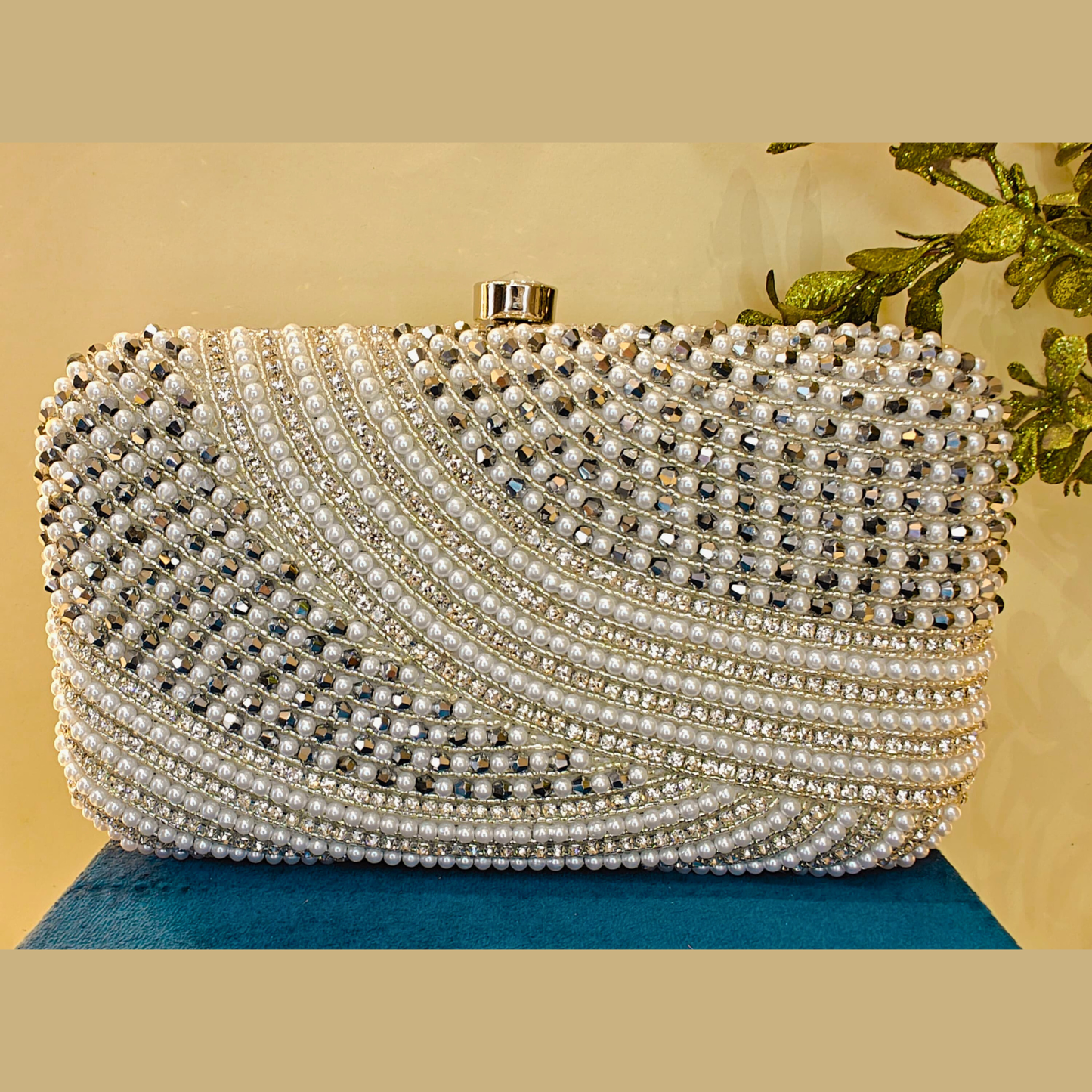 Moonlit Silver Pearl Box Clutch