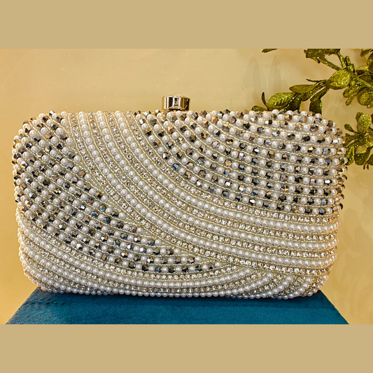 Moonlit Silver Pearl Box Clutch