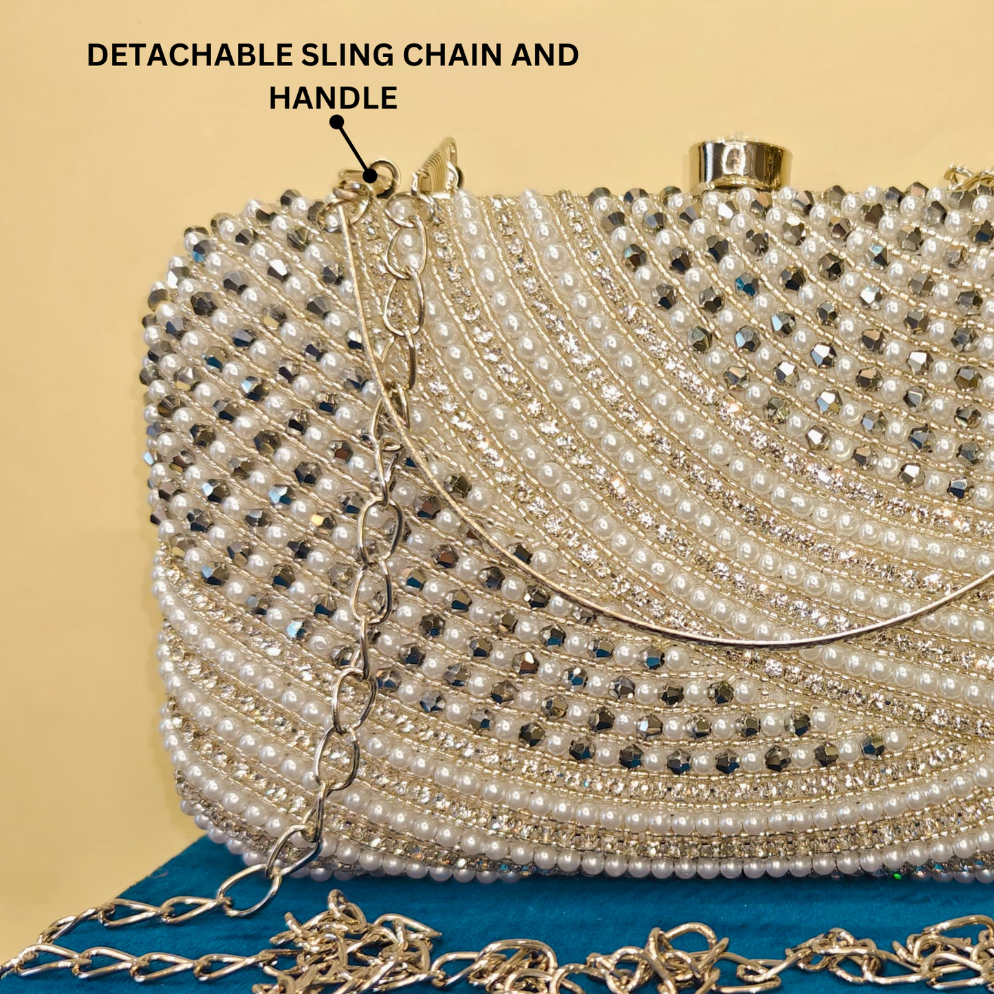 Moonlit Silver Pearl Box Clutch