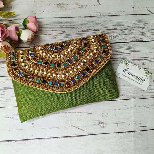 Emerald Gala Evening Party Envelope Clutch