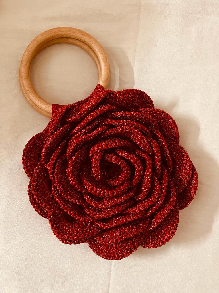 Sparkling Rose Crochet Handbag