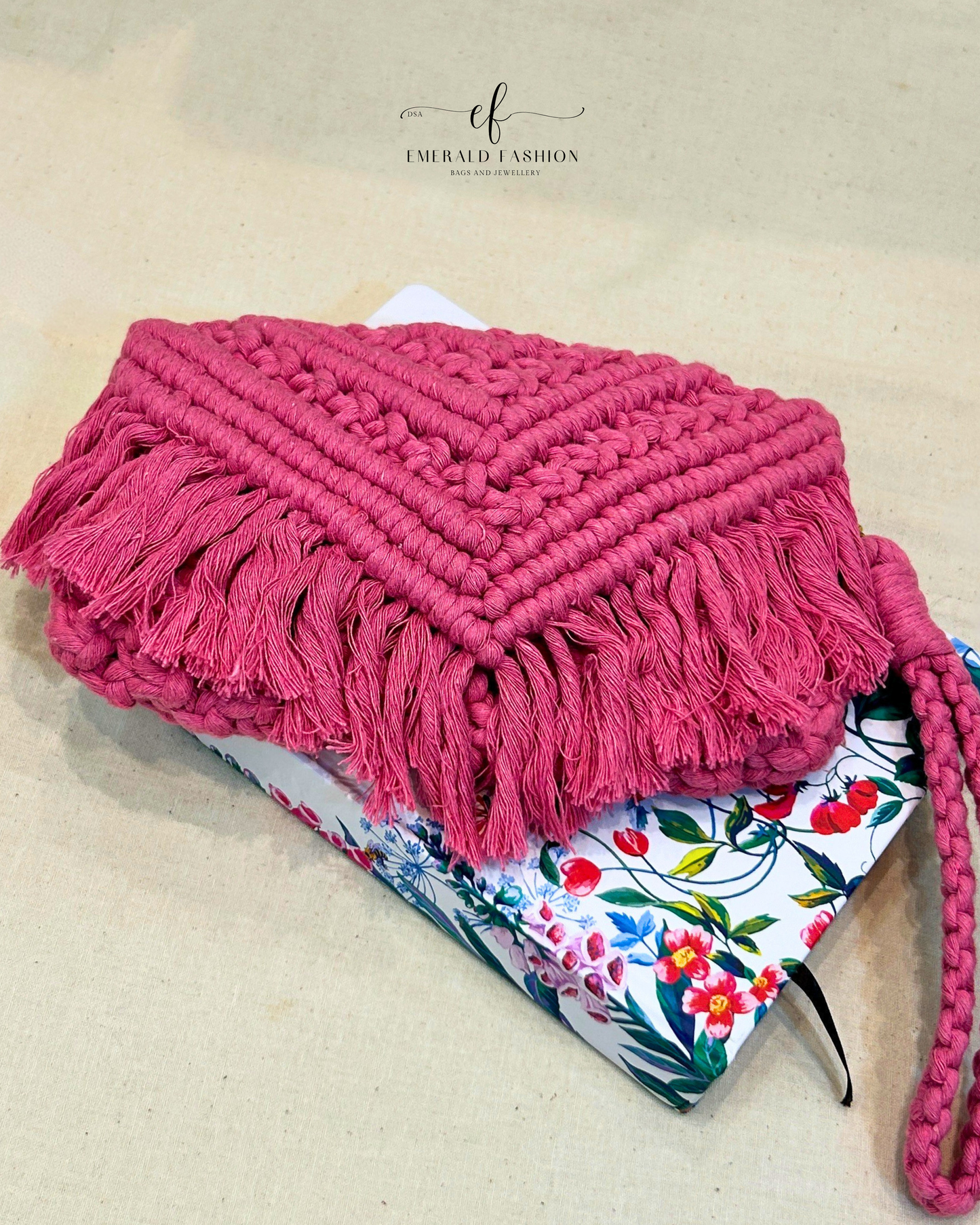Pink Blossom Macramé Clutch