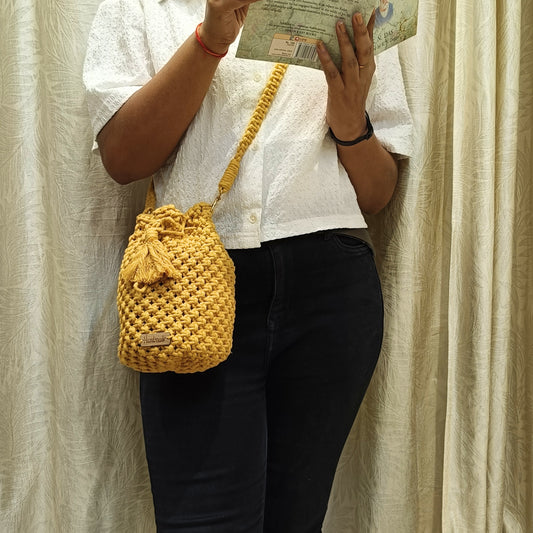 Artisan Potli Weave Sling - Mustard Yellow