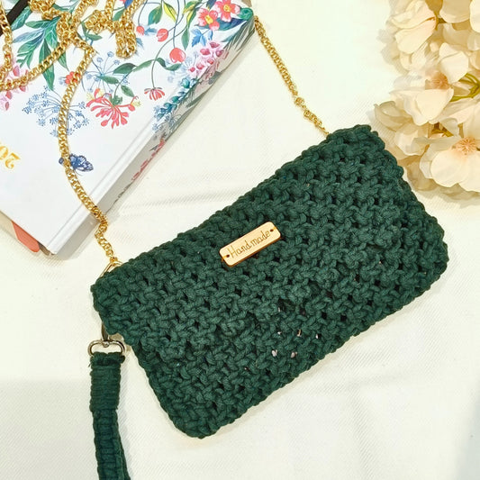 Emerald Noir Macrame Clutch