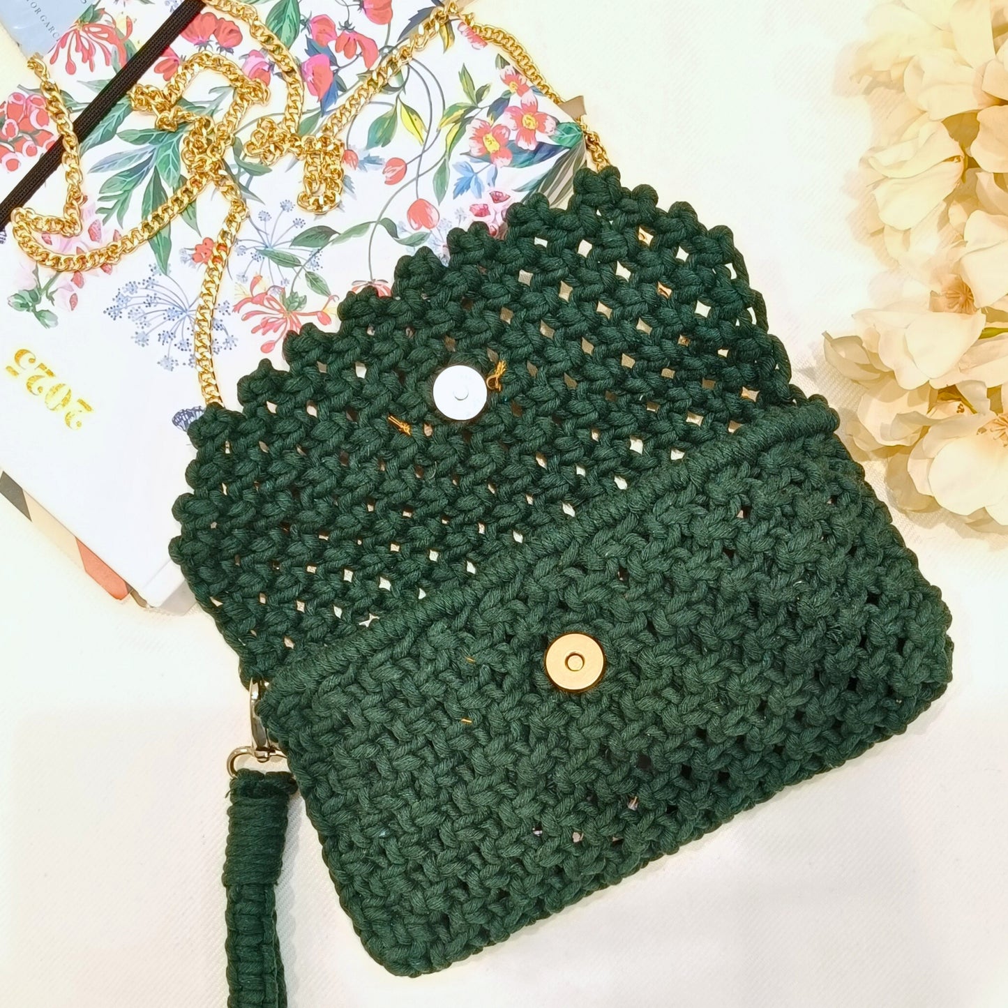 Emerald Noir Macrame Clutch