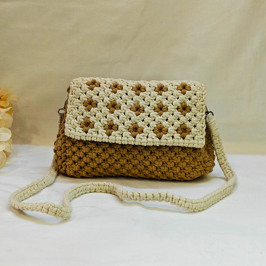 Beige Bloom Macrame Sling Bag