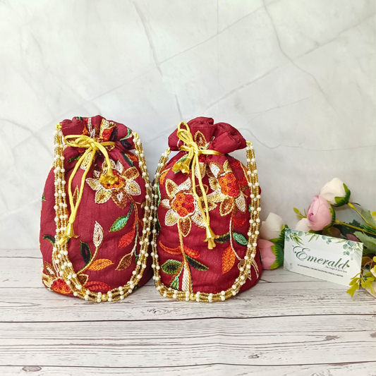 Floral Elegance Embroidered Potli Duo