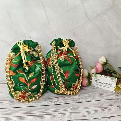 Floral Elegance Embroidered Potli Duo