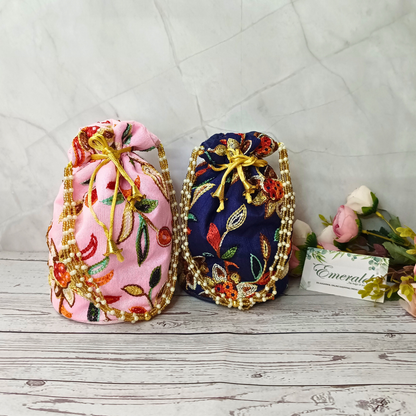 Floral Elegance Embroidered Potli Duo