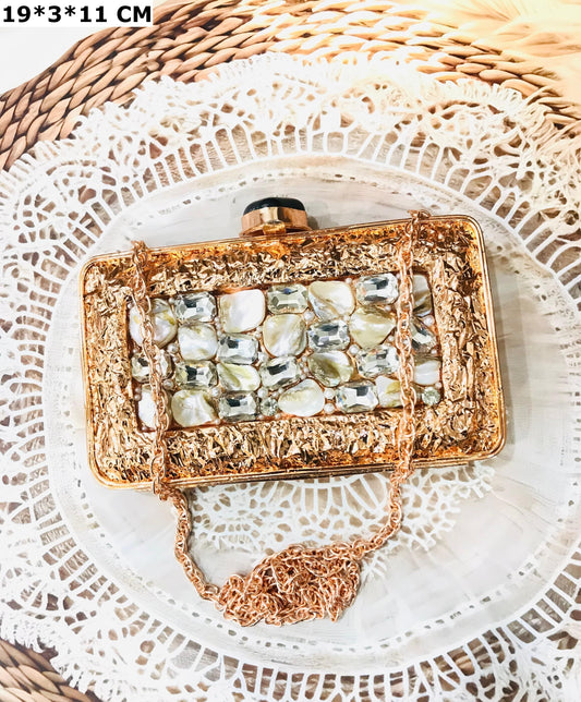 Golden Charm Resin Touch Clutch/ Sling Bag