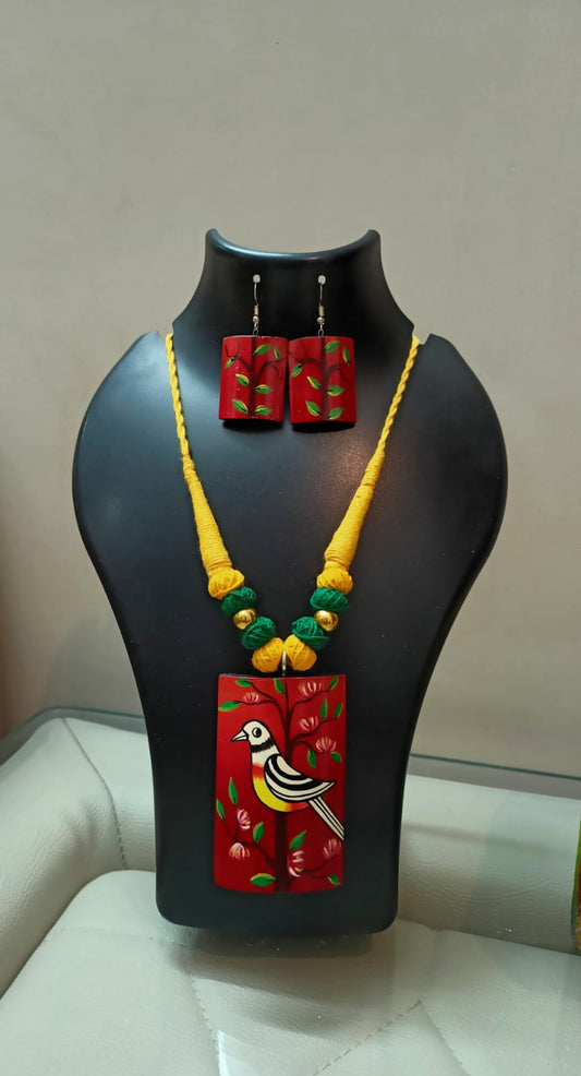 Handmade Scarlet Avian Bamboo Jewelry Set