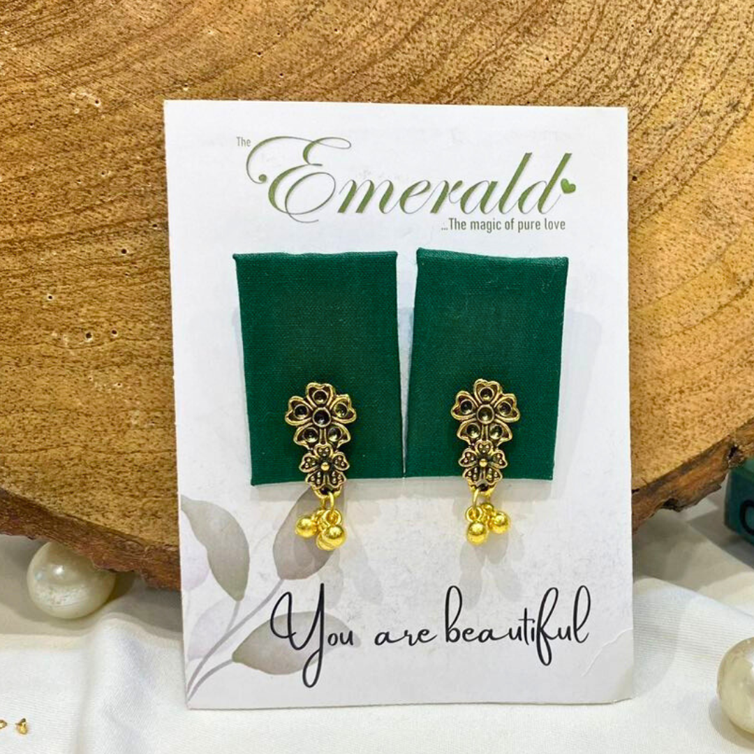 Emerald Elegance Fabric Drops Handmade Earring