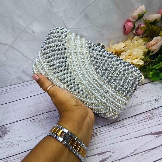 Moonlit Silver Pearl Box Clutch