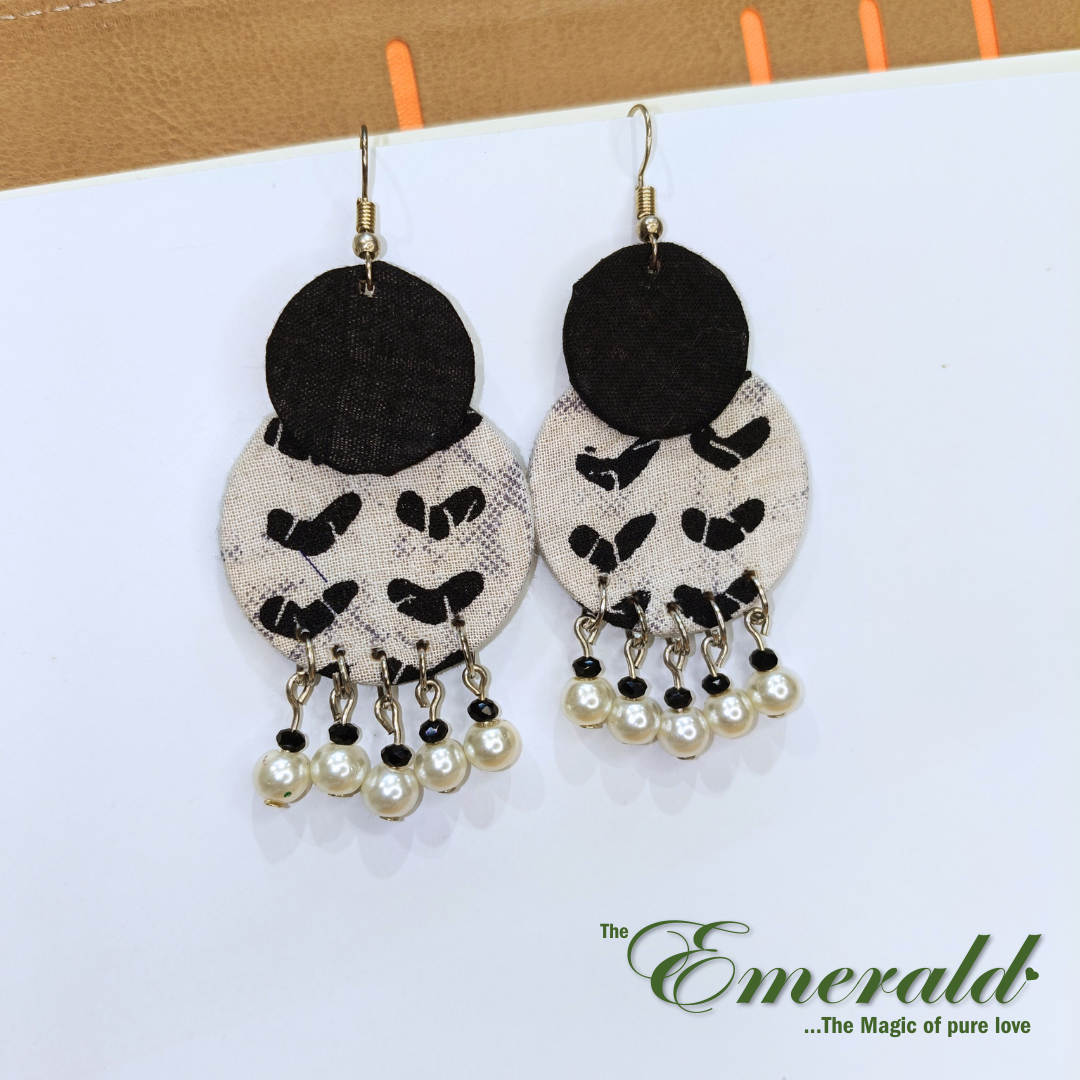 Monochrome Harmony Round Fabric Handmade Earring