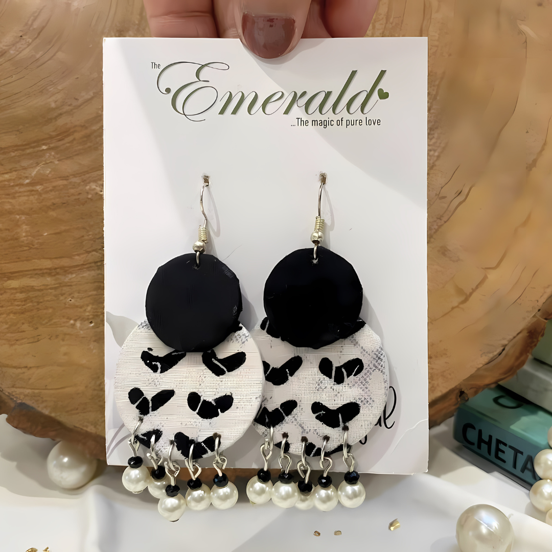 Monochrome Harmony Round Fabric Handmade Earring