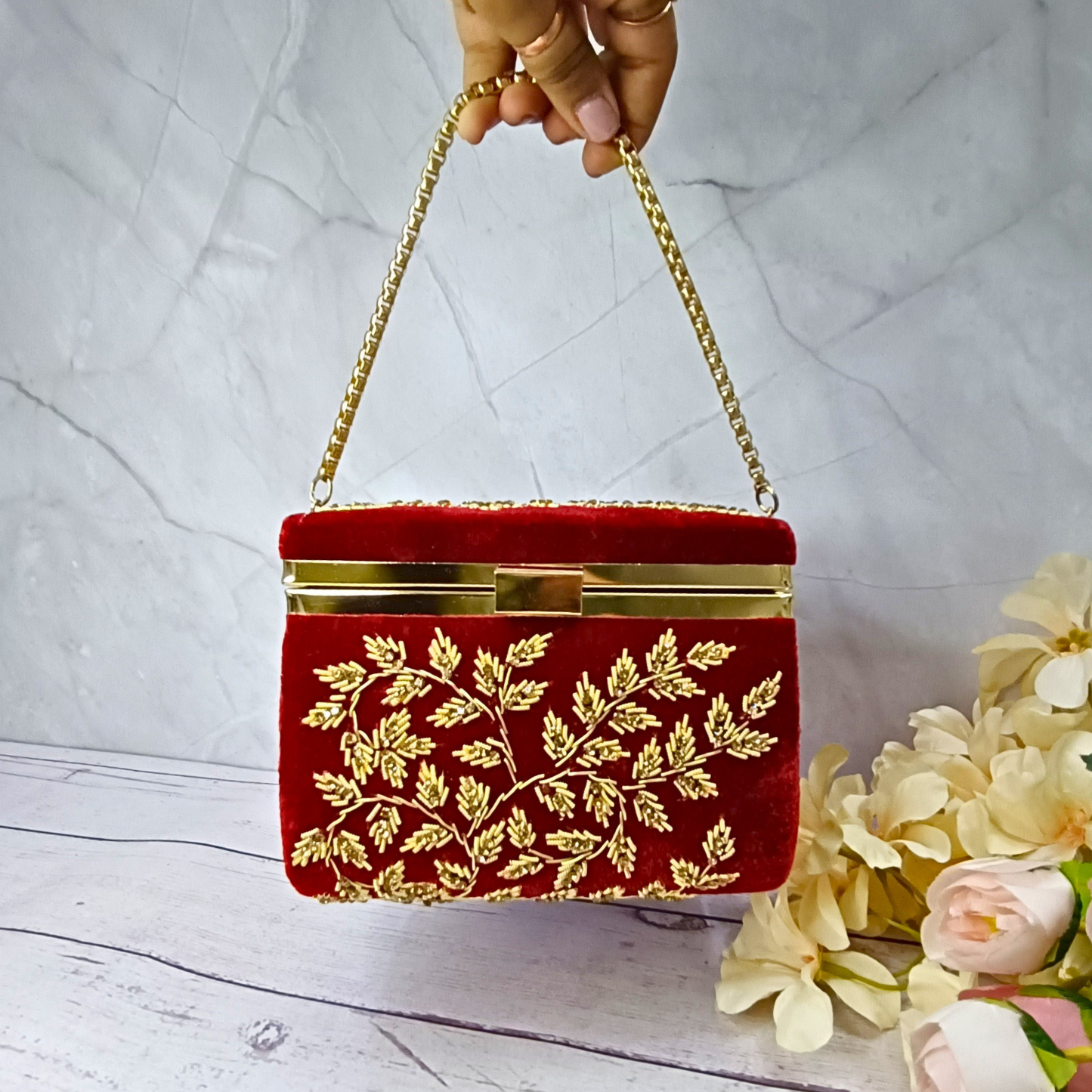 Crimson Elegance Party Box Clutch