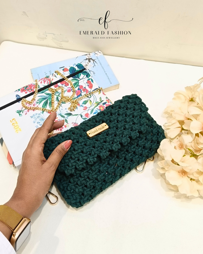 Emerald Noir Macrame Clutch