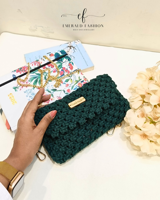 Emerald Noir Macrame Clutch