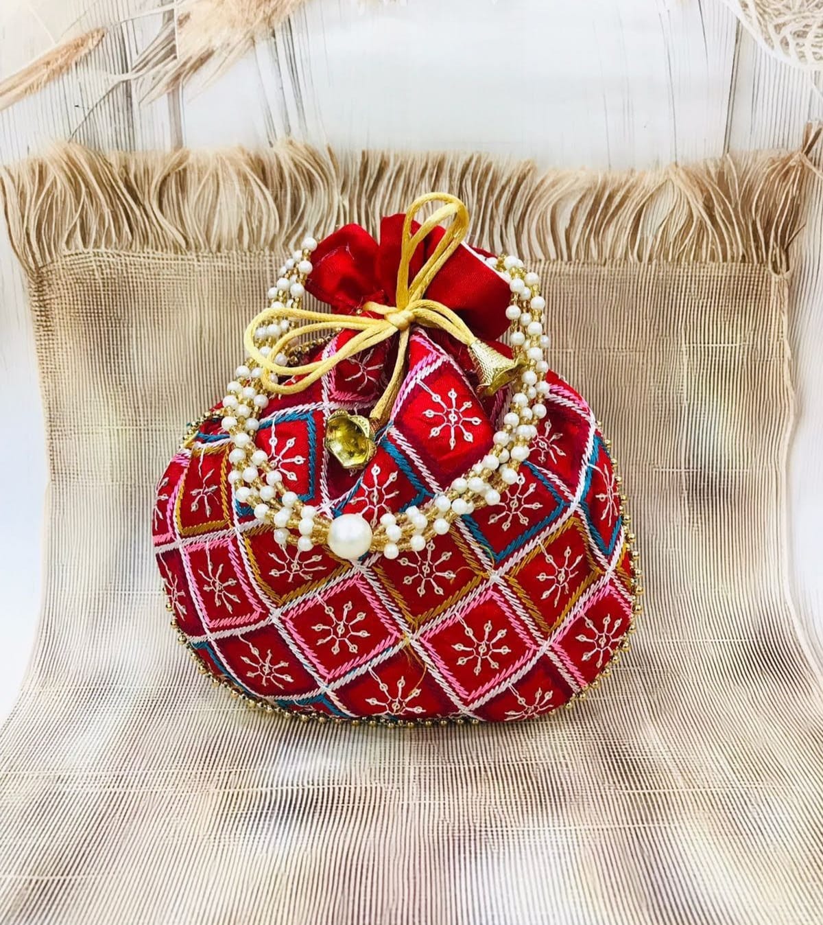 Maroon Charm Potli Bag