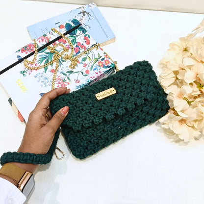 Emerald Noir Macrame Clutch